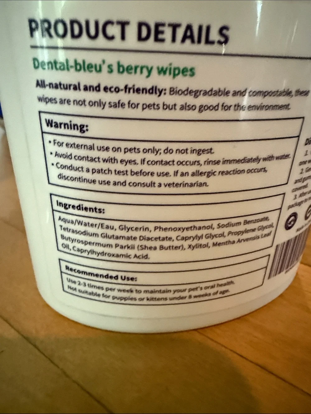 Bleu's Dental Wipes for DOGS. Biodegradable. Berry flavored.